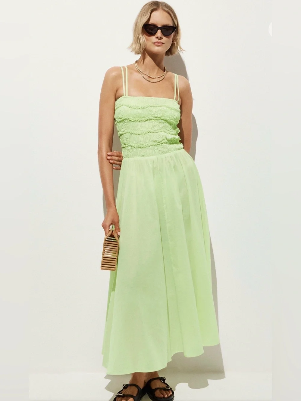 J.Crew Wave Maxi Dress Cotton Voile Pale Willow Smocked NWT Size XS